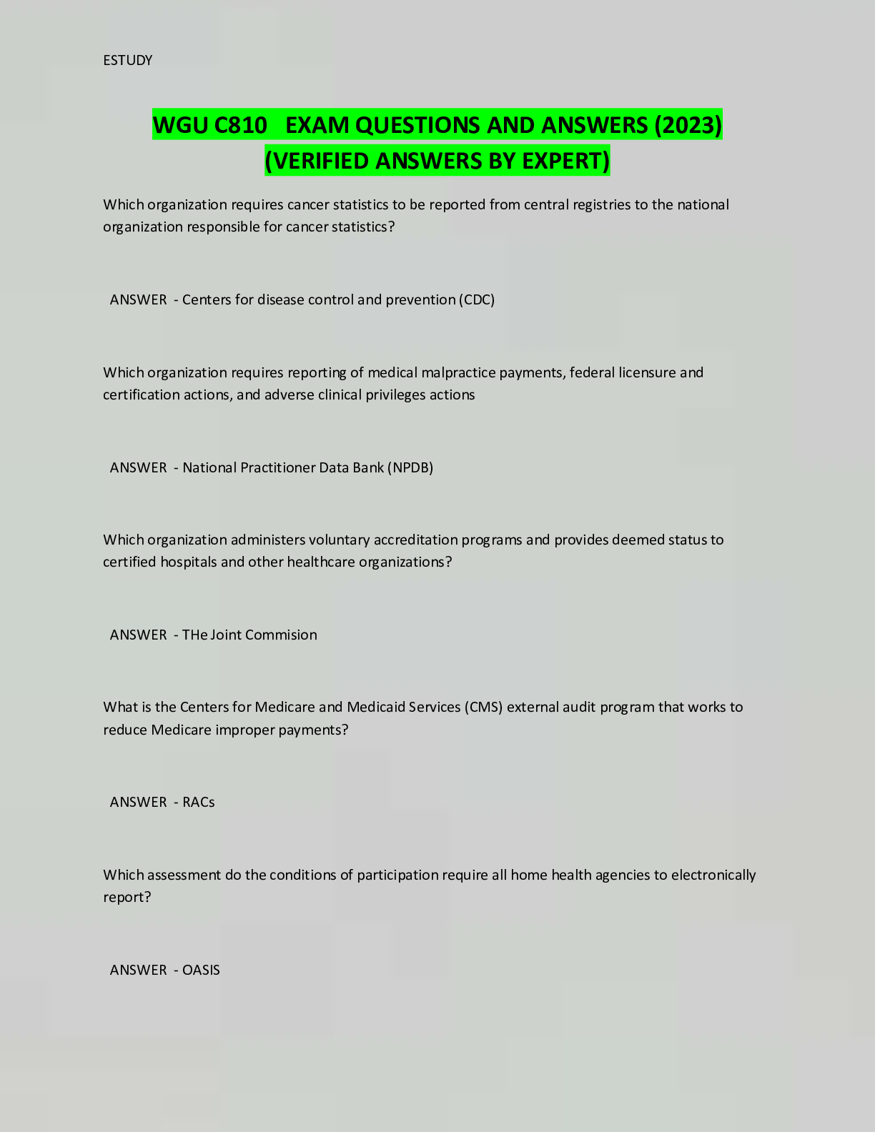 Preview of WGU C810 EXAM QUESTIONS AND ANSWERS (2023)  (VERIFIED ANSWERS BY EXPERT)